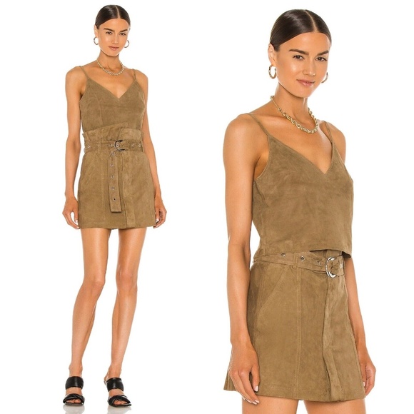 MARISSA WEBB Kami Suede Leather Crop Top in Sandstone Brown - Picture 1 of 12